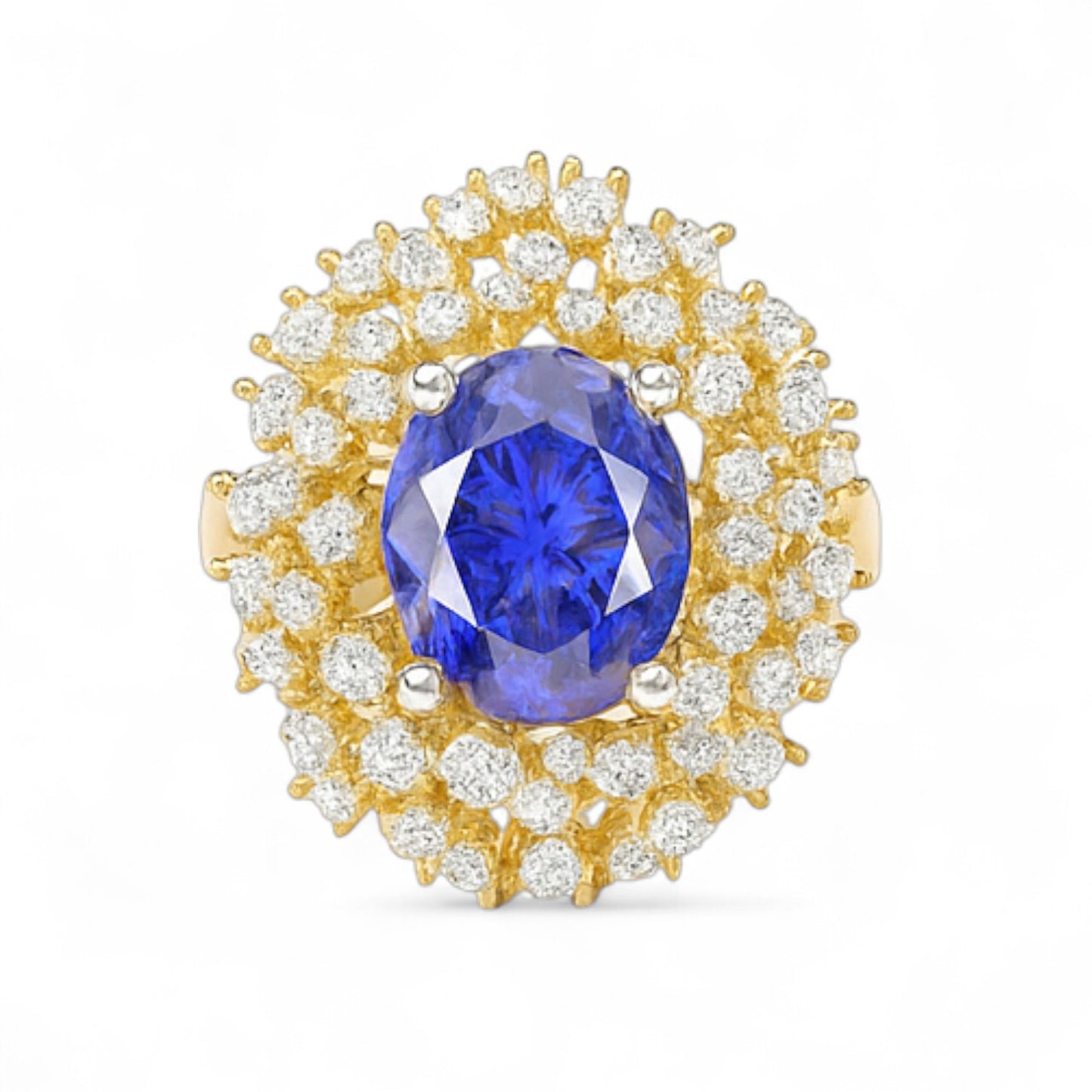 Oval Blue Gemstone and Diamond Halo Ring