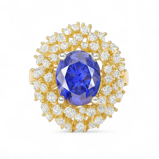 Oval Blue Gemstone and Diamond Halo Ring