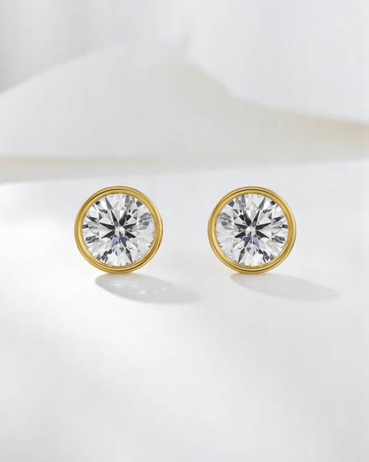 Round Bezel Solitaire Stud Earrings
