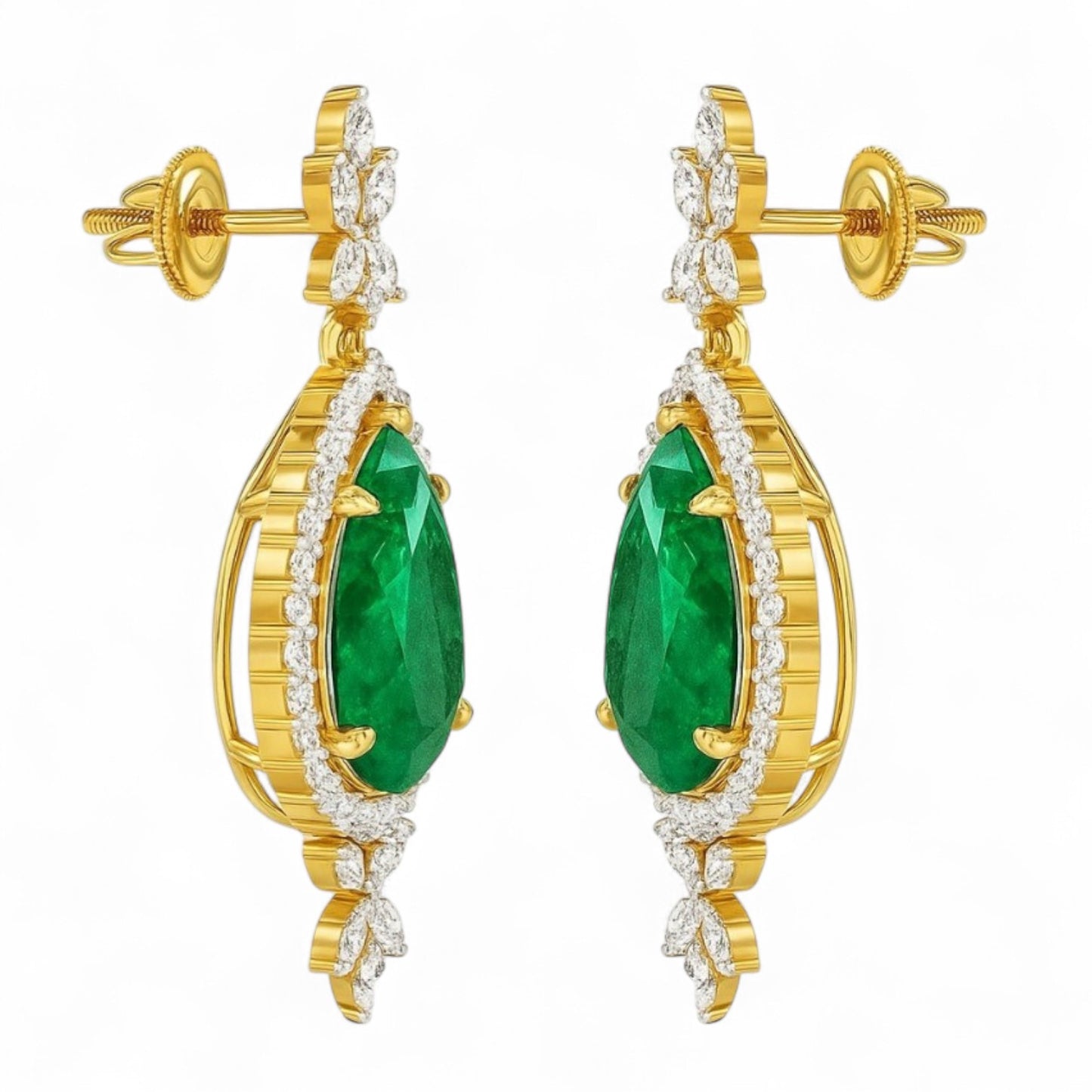 Emerald and Diamond Gold Earrings