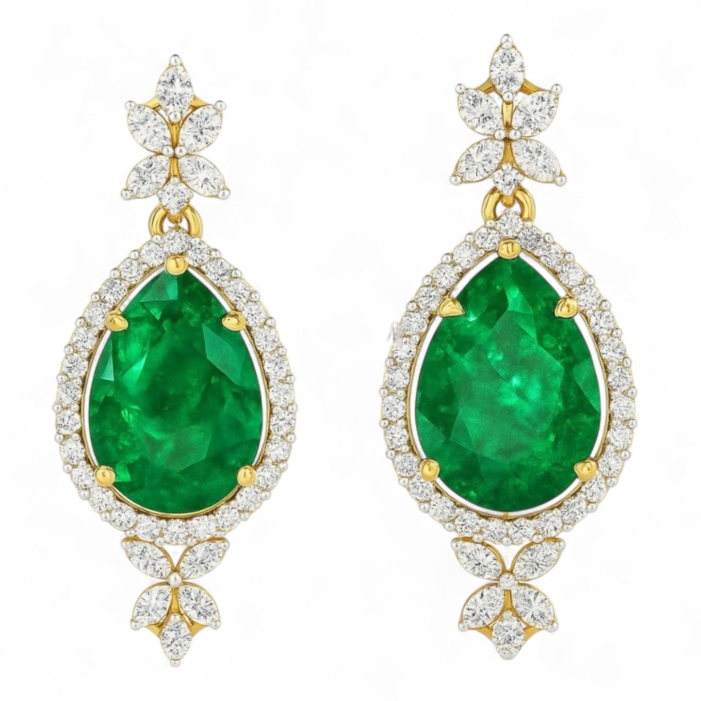 Emerald and Diamond Gold Earrings