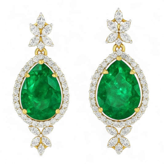 Emerald and Diamond Gold Earrings