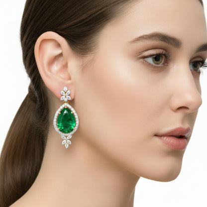 Emerald and Diamond Gold Earrings