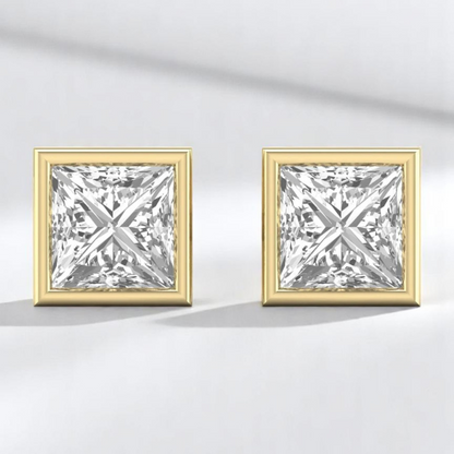 Princess Bezel Solitaire Stud Earrings