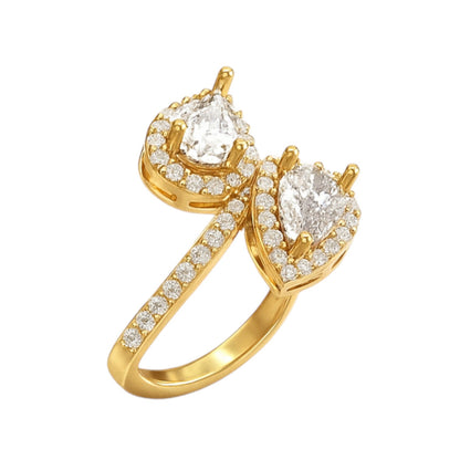 Double Pear Halo Diamond Ring
