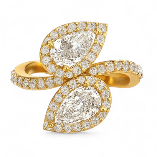 Double Pear Halo Diamond Ring