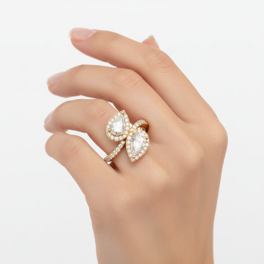 Double Pear Halo Diamond Ring