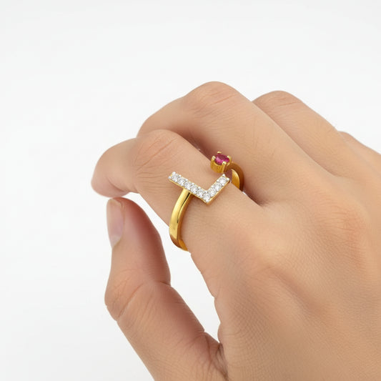 Initial "L" Diamond Ring with Ruby Accent