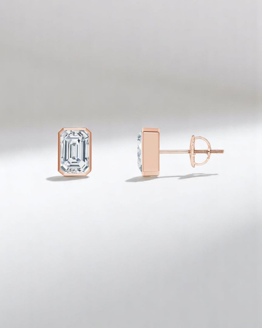 Emerald Bezel Solitaire Stud Earrings