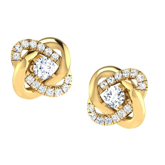 Knot Design Diamond Stud Earrings with Pave Accents