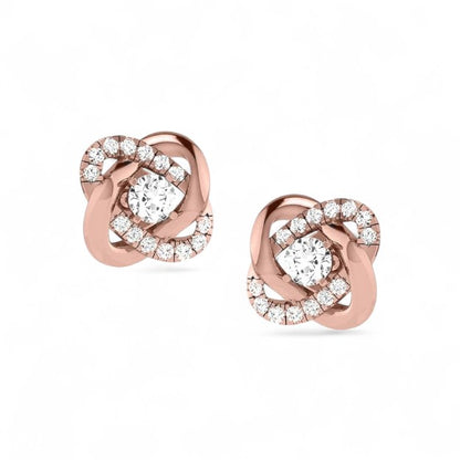 Knot Design Diamond Stud Earrings with Pave Accents