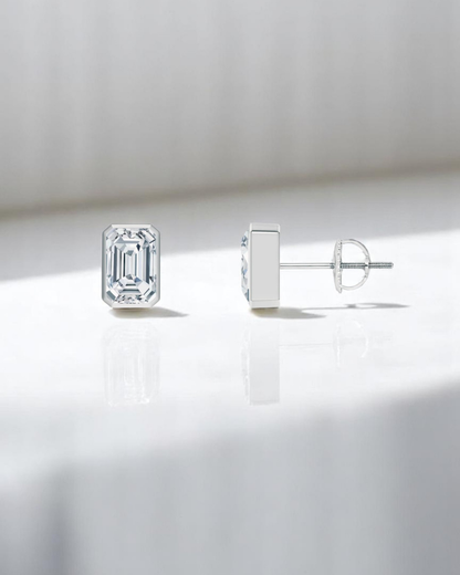 Emerald Bezel Solitaire Stud Earrings