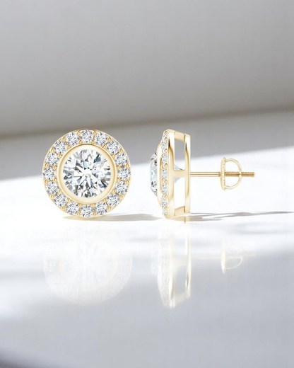 Round Halo Solitaire Stud Earrings