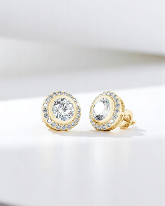 Round Halo Solitaire Stud Earrings
