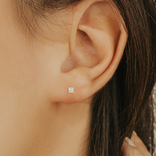 Princess Bezel Solitaire Stud Earrings