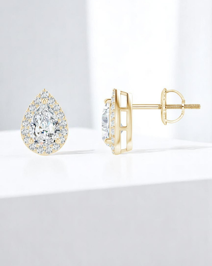 Pear Halo Solitaire Stud Earrings