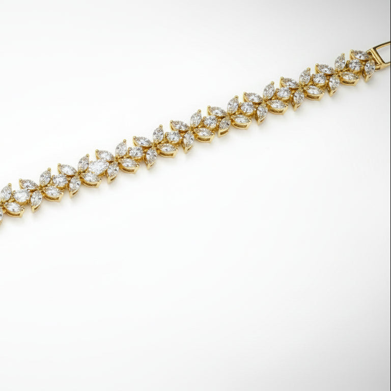 Floral Diamond Cluster Gold and Silver Bracelet
