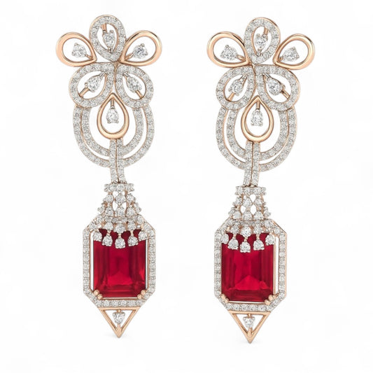 Statement Ruby and Diamond Long Drop Earrings