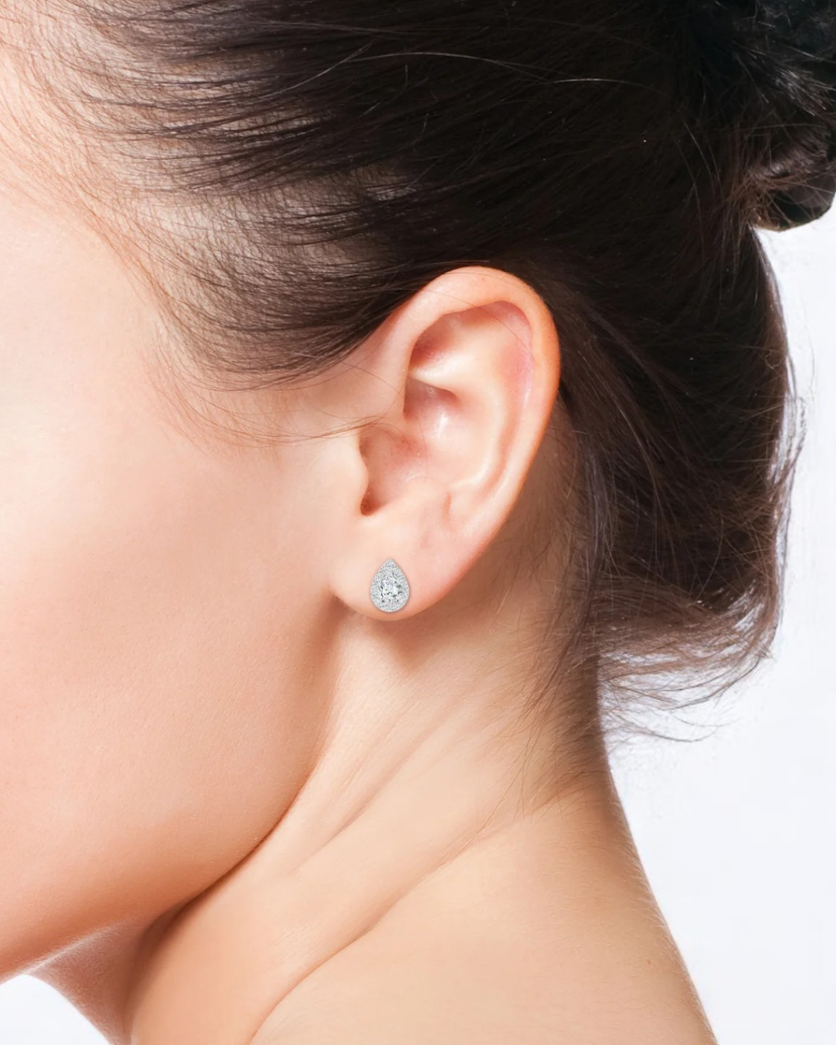 Pear Halo Solitaire Stud Earrings
