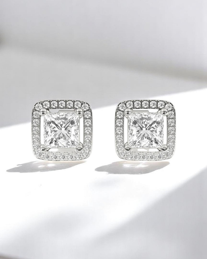 Princess Halo Solitaire Stud Earrings