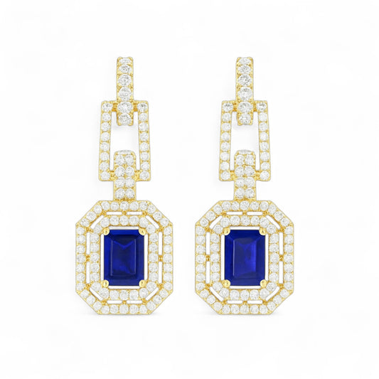 Sapphire and Diamond Geometric Drop Earrings