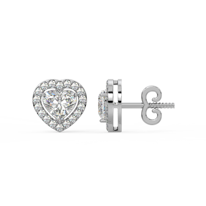 Heart Diamond Halo Stud Earrings