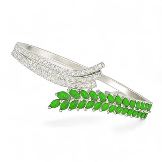 Nature Inspired Emerald Leaf Diamond Bangle