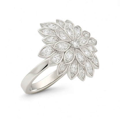 White Gold Floral Petal Diamond Ring