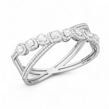 Geometric Fusion Diamond Cluster Bangle Bracelet