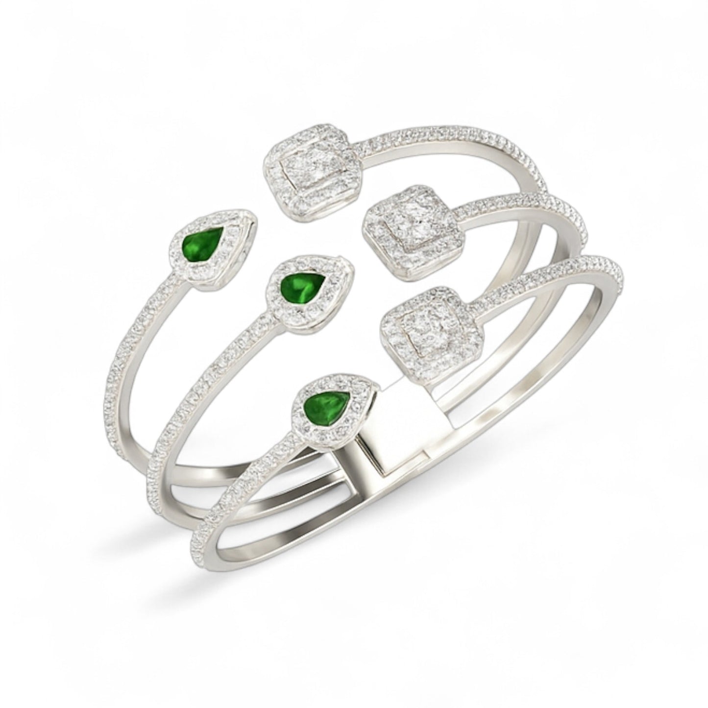 Emerald & Diamond Multi-Band Cuff Bracelet