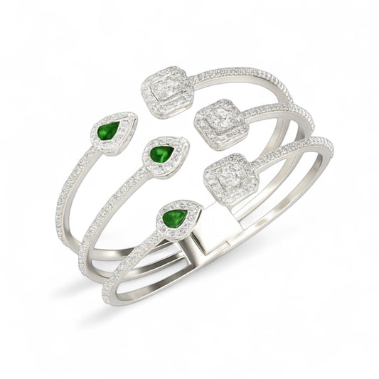 Emerald & Diamond Multi-Band Cuff Bracelet