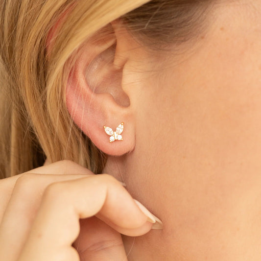 Solitaire Diamond Wings Butterfly Stud Earrings