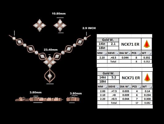 Modern Floral Design Gold Diamond Pendant Set with Earrings