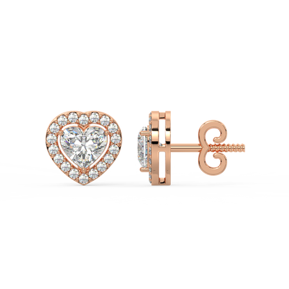 Heart Diamond Halo Stud Earrings