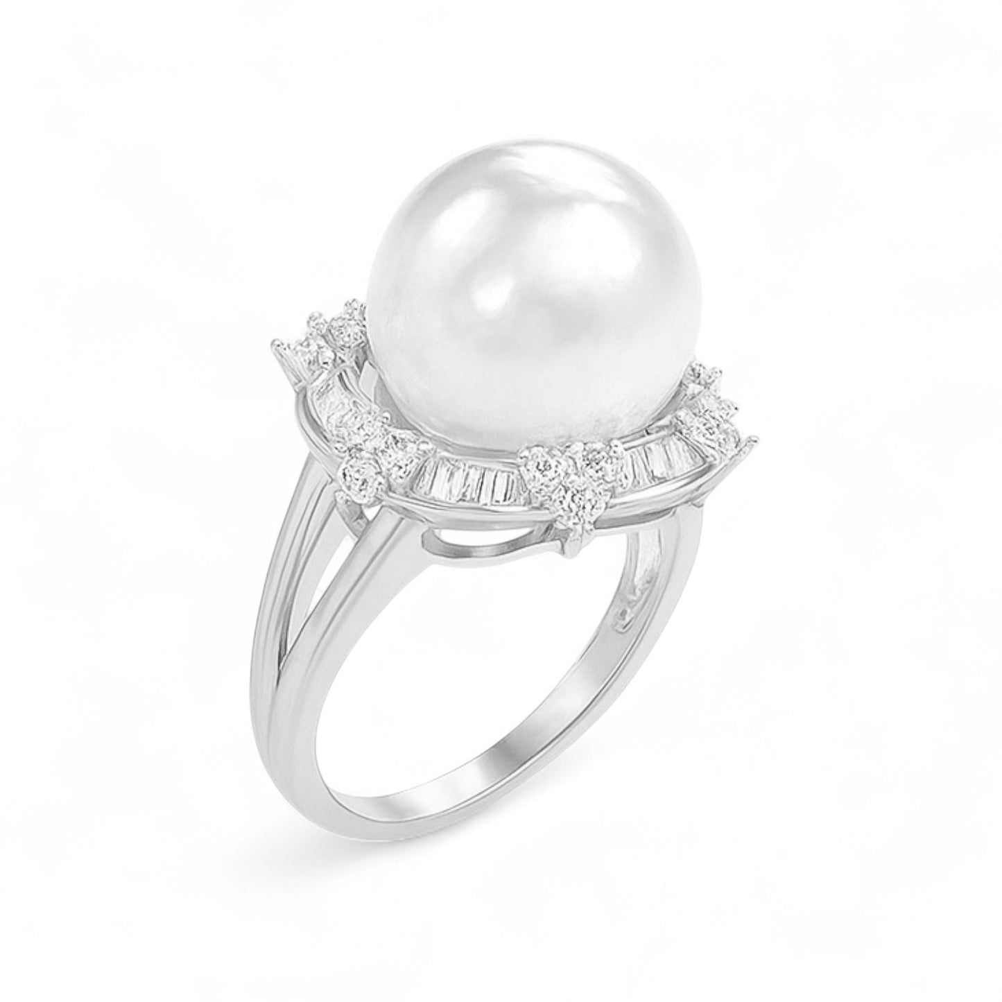Classic Pearl and Diamond Baguette Ring