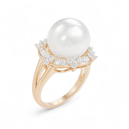 Classic Pearl and Diamond Baguette Ring