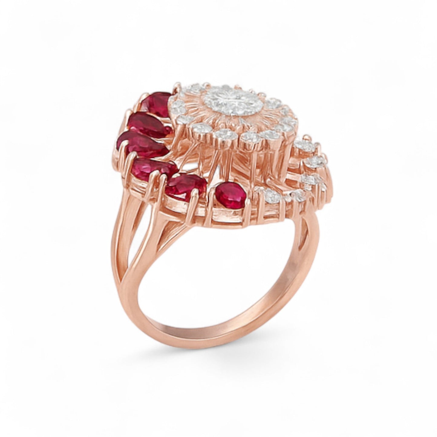 Ruby & Diamond Floral Burst Cocktail Ring