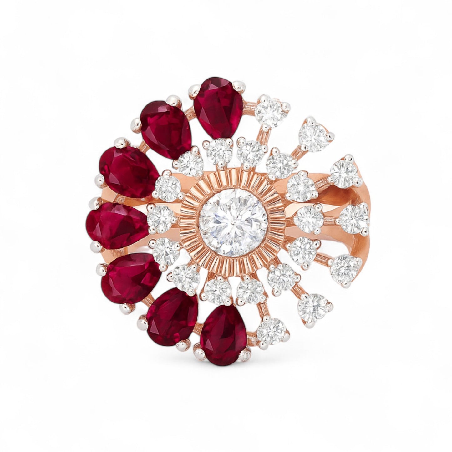 Ruby & Diamond Floral Burst Cocktail Ring