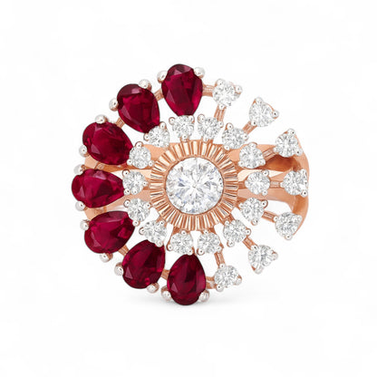 Ruby & Diamond Floral Burst Cocktail Ring