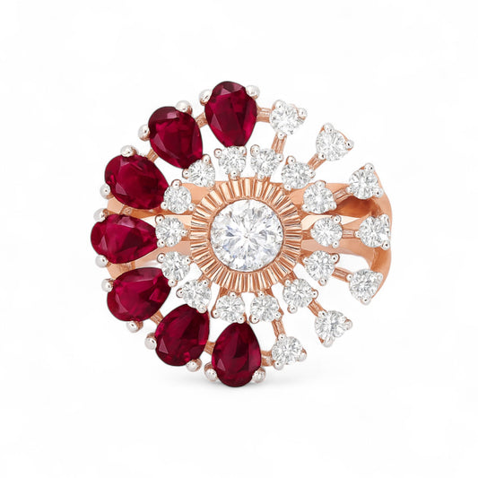 Ruby & Diamond Floral Burst Cocktail Ring