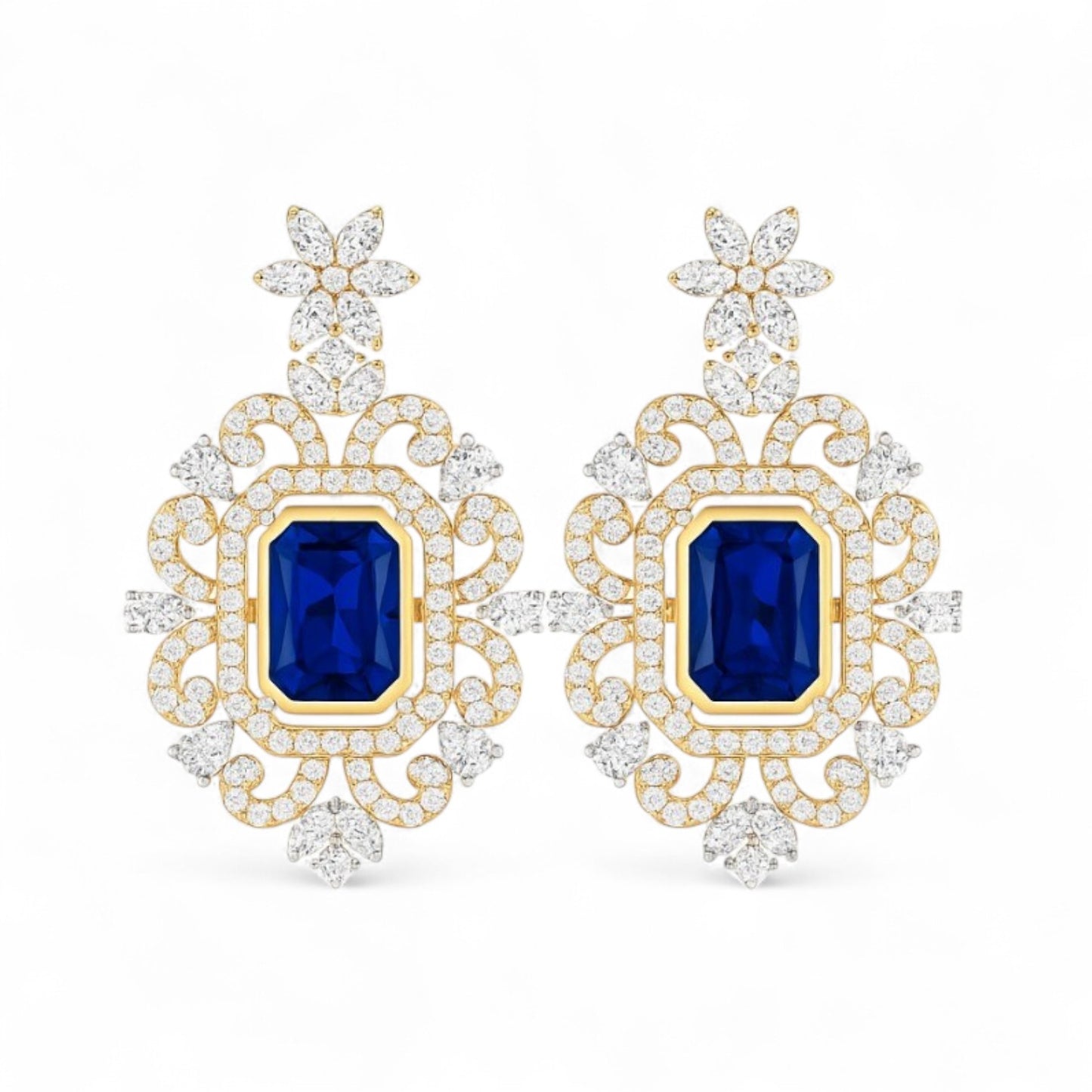 Royal Blue Sapphire and Diamond Drop Earrings