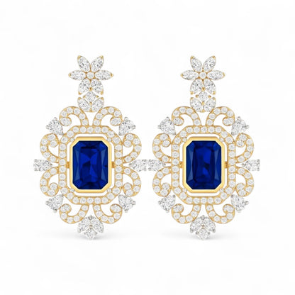 Royal Blue Sapphire and Diamond Drop Earrings