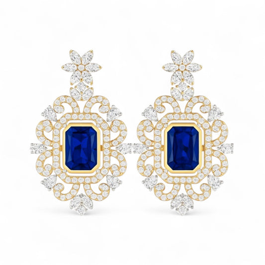Royal Blue Sapphire and Diamond Drop Earrings
