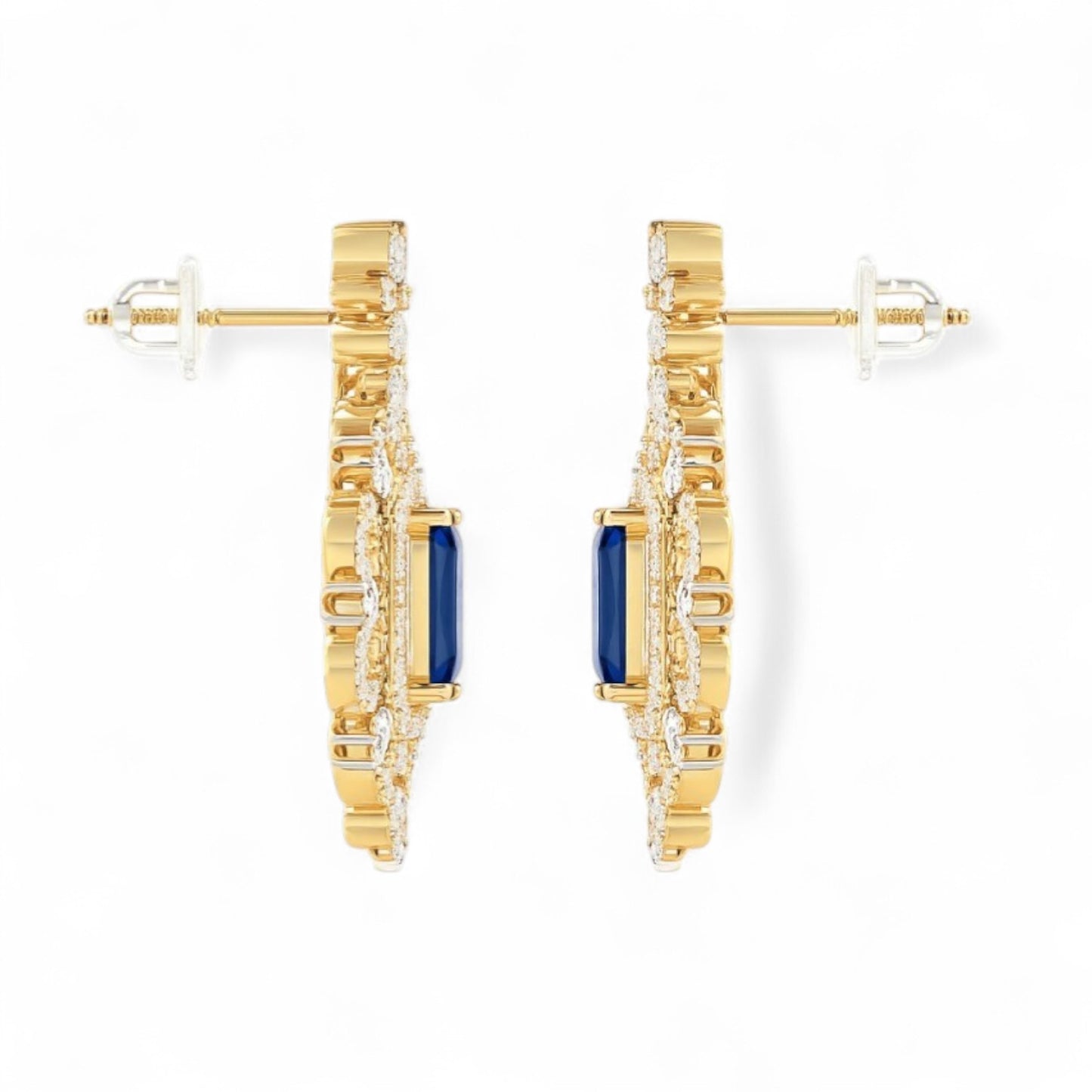 Royal Blue Sapphire and Diamond Drop Earrings