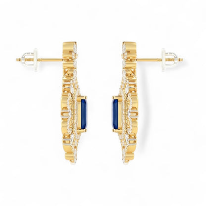 Royal Blue Sapphire and Diamond Drop Earrings