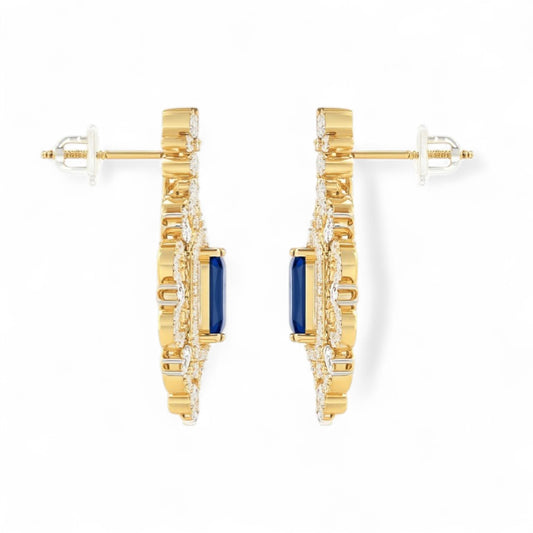 Royal Blue Sapphire and Diamond Drop Earrings