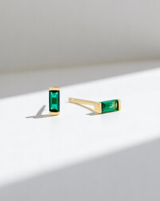 Green Emerald Solitaire Baguette Bezel Studs