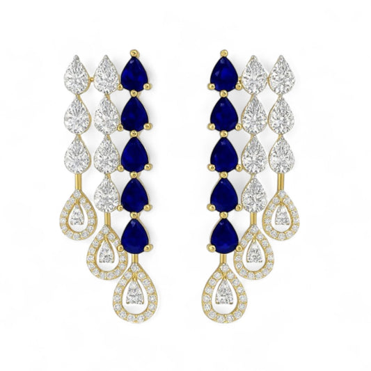 Blue Sapphire Cascade Jhumka Earrings