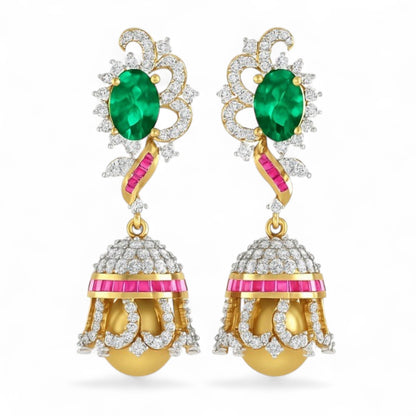 Royal Emerald Pearl Jhumka Earrings