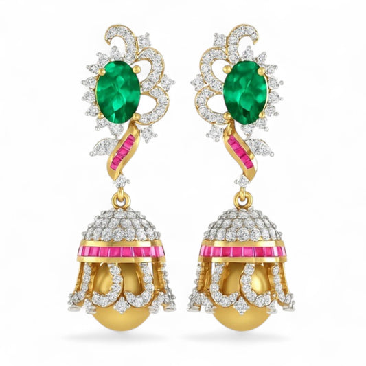 Royal Emerald Pearl Jhumka Earrings